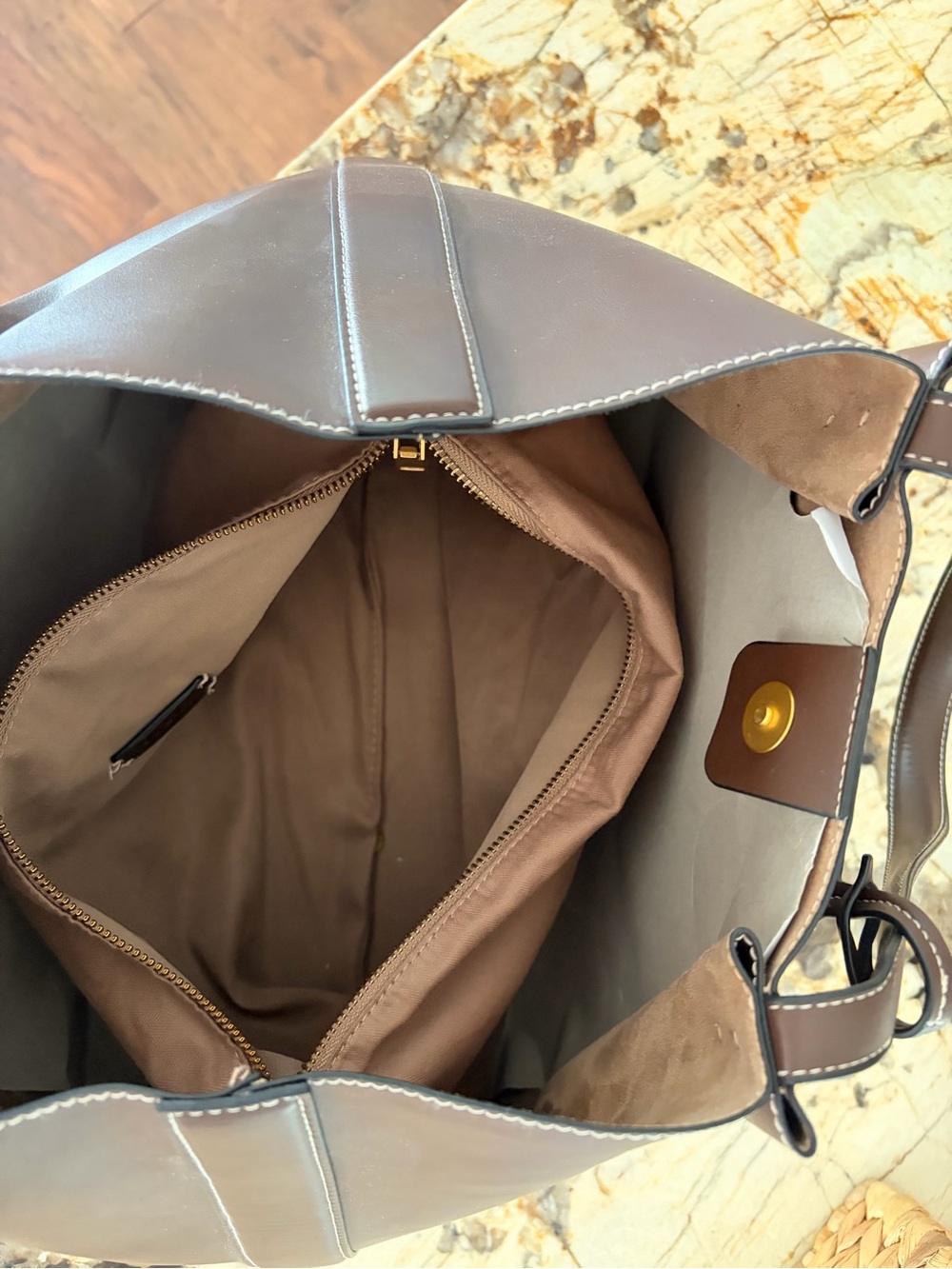 Zara Chocolate Brown Shoulder Tote with Gold-Tone Closure